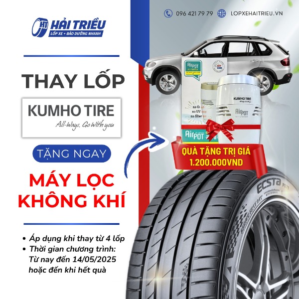 THAY LỐP XE KUMHO – TẶNG NGAY MÁY LỌC KHÔNG KHÍ BẢO VỆ SỨC KHỎE